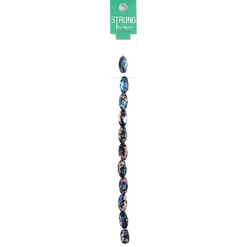 15mm Navy Colour Oblong Marbled Porcelain Strung Beads
